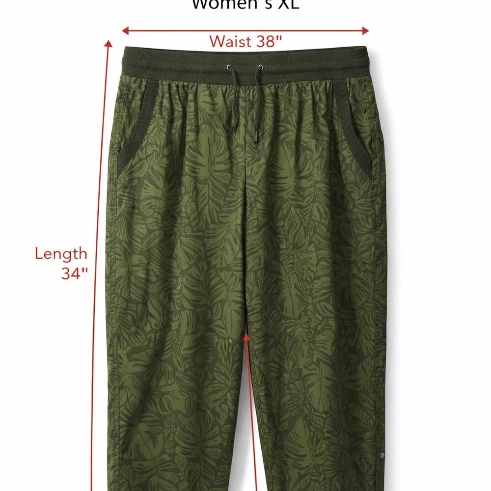 Emily Daniels Women’s XL Dark Olive Green Palm Print Capri Pants Casual Pull-On - Picture 2 of 11